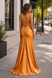 Sheath Spaghetti Straps Black Satin Long Prom Dresses with Lace Appliques