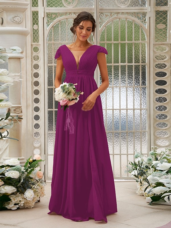 A-Line/Princess Chiffon Ruffles V-neck Sleeveless Sweep/Brush Train Bridesmaid Dresses Evening Dress