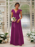 A-Line/Princess Chiffon Ruffles V-neck Sleeveless Sweep/Brush Train Bridesmaid Dresses Evening Dress