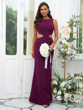 Sheath/Column Stretch Crepe Scoop Sleeveless Floor-Length Bridesmaid Dresses Evening Dress