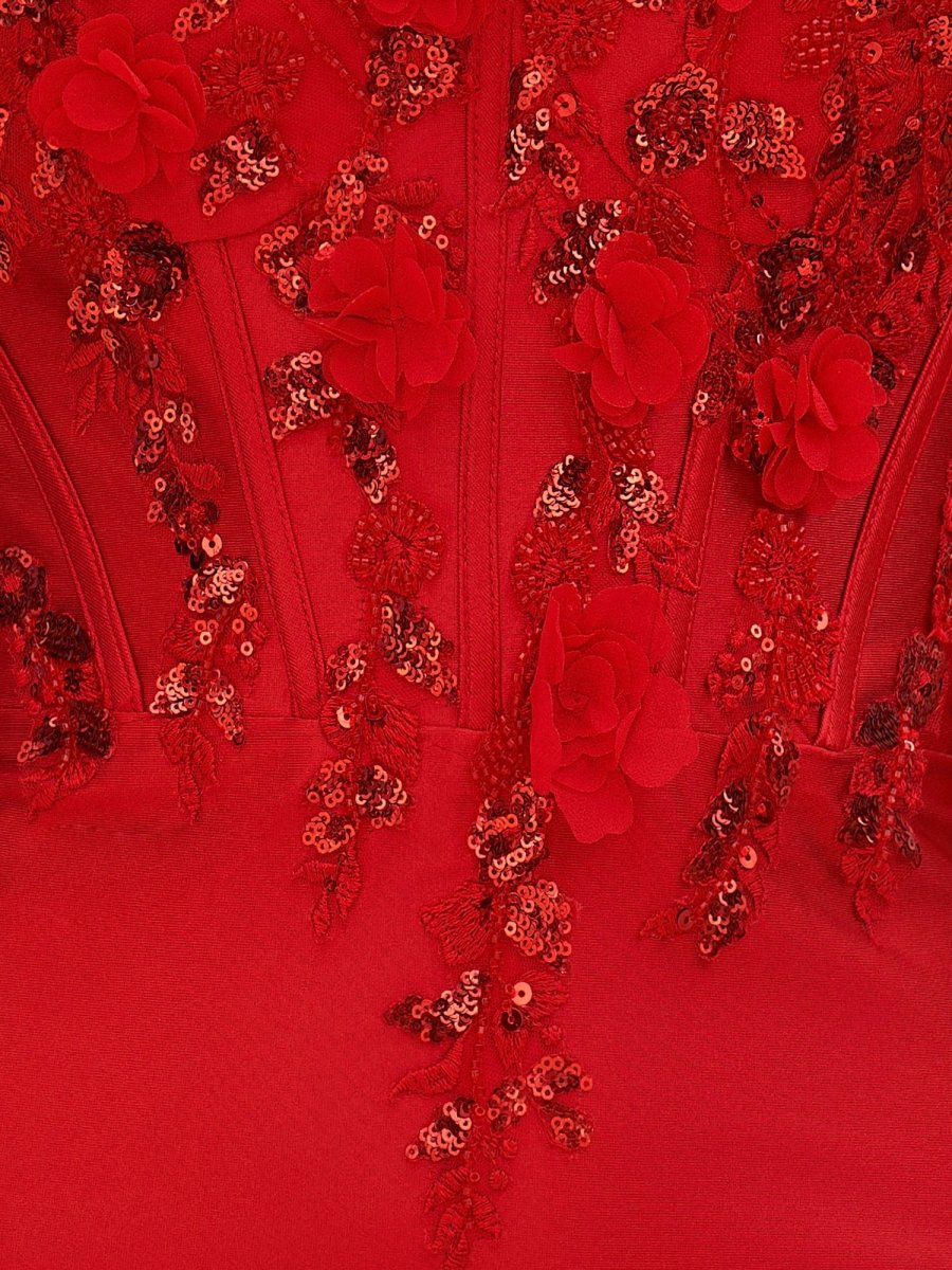 Red - Strapless Bodycon Satin Sequins Mini Party Dresses With Appliques