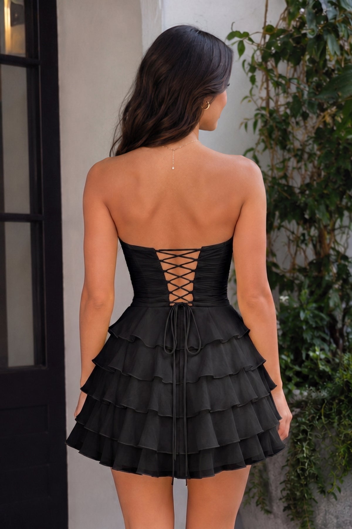 Black - A Line Tulle Ruffles Sweetheart Short Homecoming Dresses with Bow
