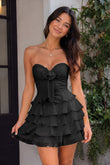 Black - A Line Tulle Ruffles Sweetheart Short Homecoming Dresses with Bow