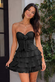 Yellow A Line Chiffon Ruffles Sweetheart Short Homecoming Dresses with Bow