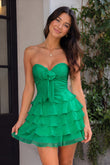 Green - A Line Tulle Ruffles Sweetheart Short Homecoming Dresses with Bow