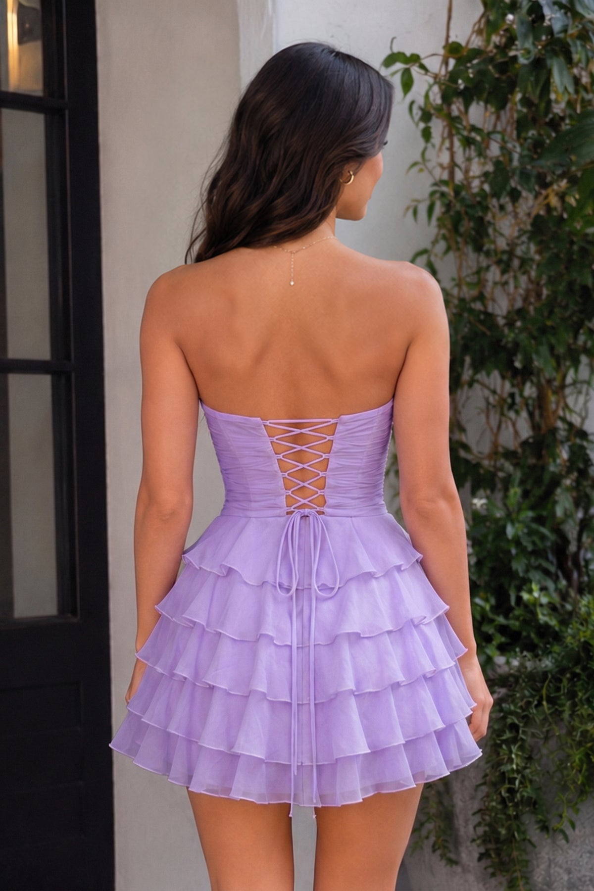 Lavender - A Line Tulle Ruffles Sweetheart Short Homecoming Dresses with Bow