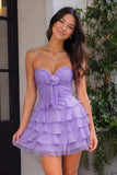 Yellow A Line Chiffon Ruffles Sweetheart Short Homecoming Dresses with Bow