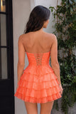 Orange - A Line Tulle Ruffles Sweetheart Short Homecoming Dresses with Bow