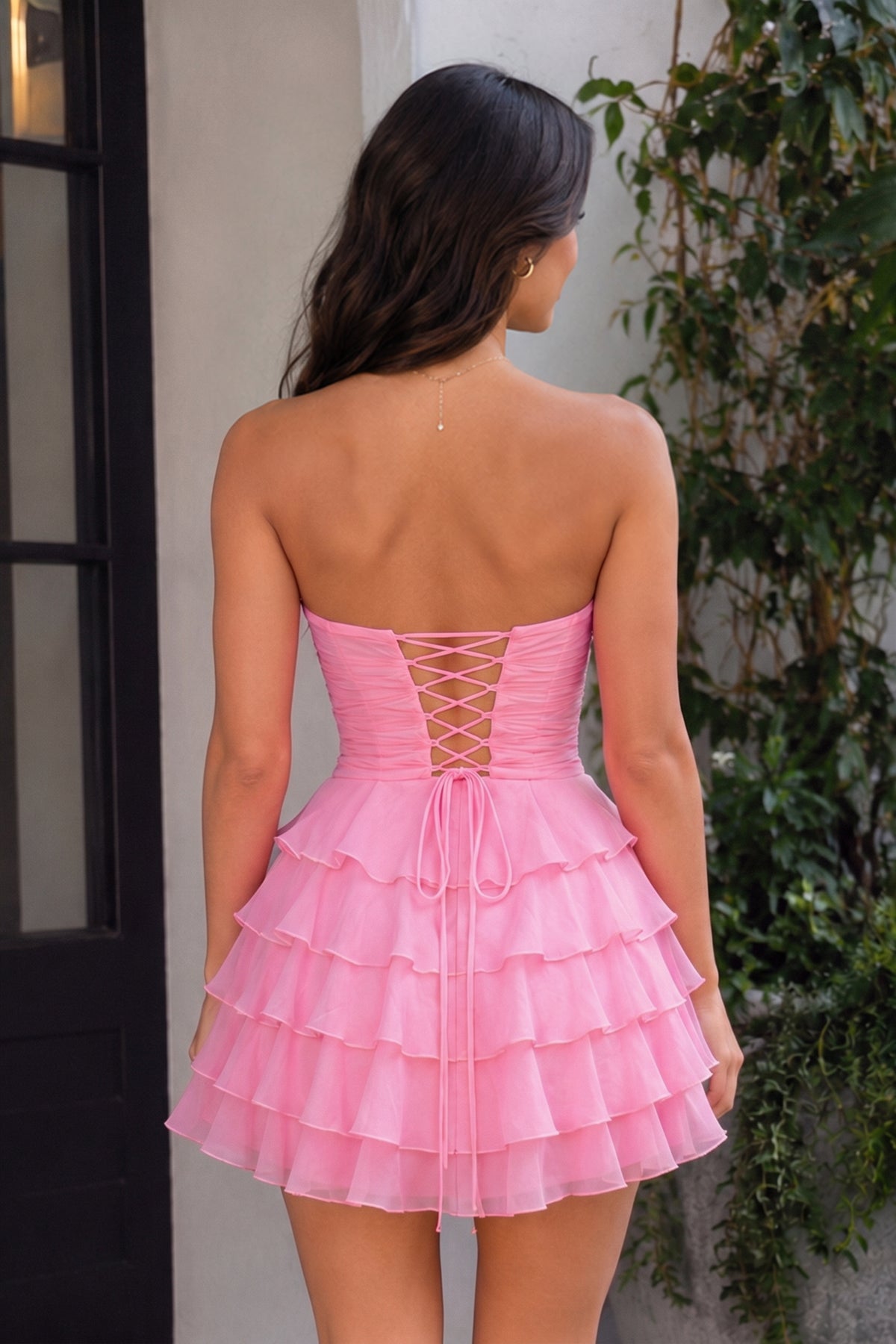 Pink - A Line Tulle Ruffles Sweetheart Short Homecoming Dresses with Bow