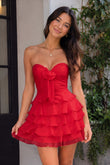 Red - A Line Tulle Ruffles Sweetheart Short Homecoming Dresses with Bow