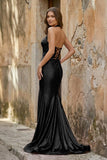 Lilac Halter Mermaid Beaded Long Formal Prom Dresses With Slit