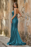 Lilac Halter Mermaid Beaded Long Formal Prom Dresses With Slit