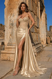 Silver Spaghetti Straps Mermaid Appliqued Prom Dress With Split