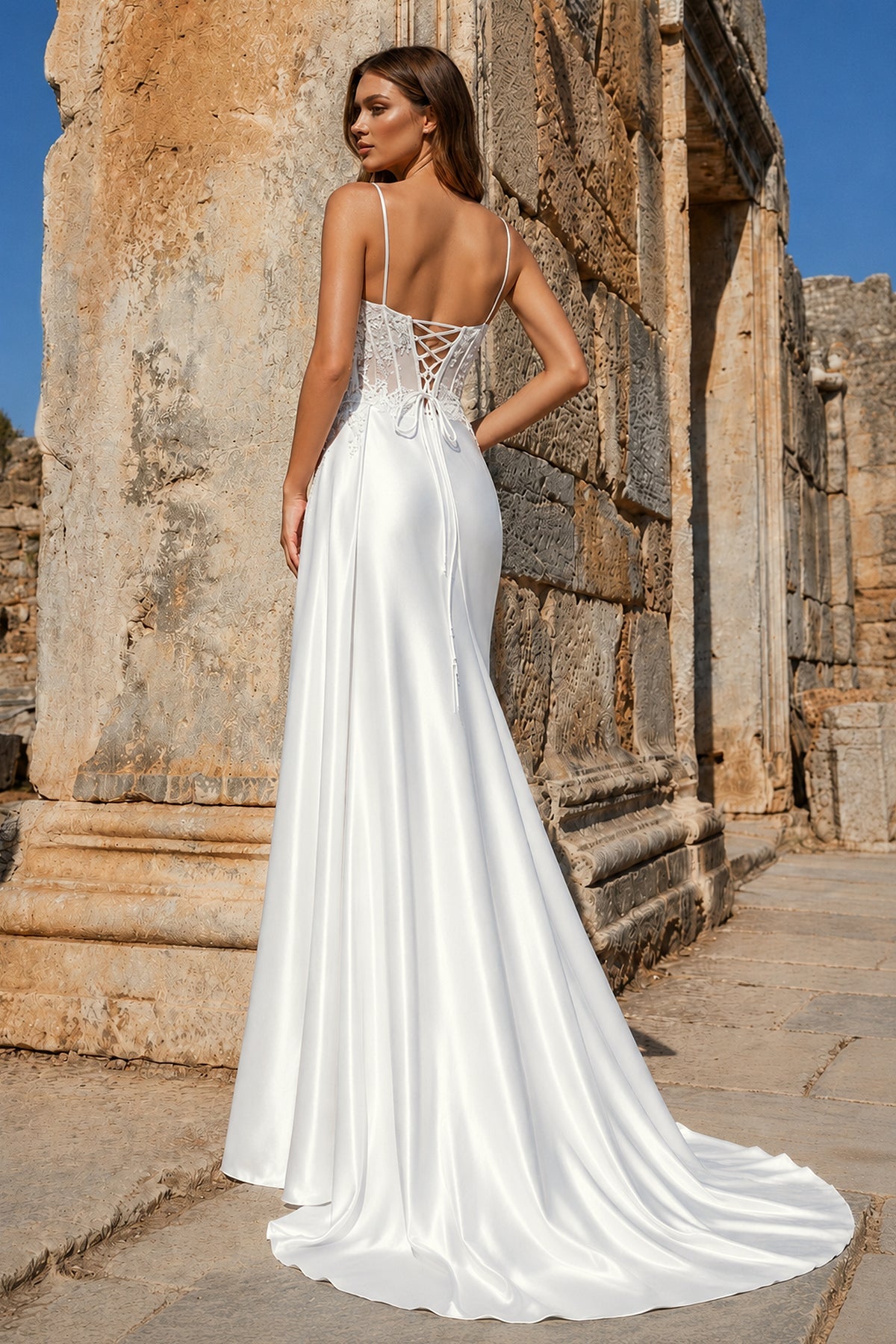Silver Spaghetti Straps Mermaid Appliqued Prom Dress With Split