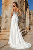 Silver Spaghetti Straps Mermaid Appliqued Prom Dress With Split