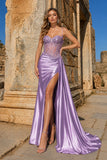 Silver Spaghetti Straps Mermaid Appliqued Prom Dress With Split