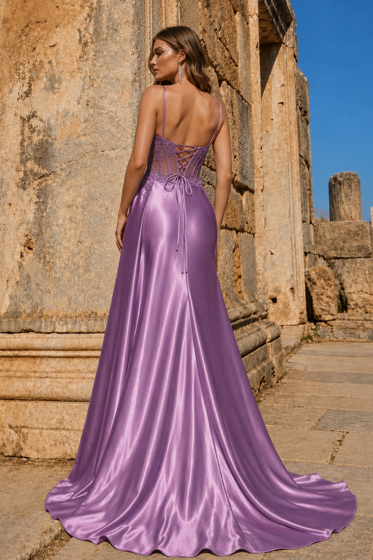 Silver Spaghetti Straps Mermaid Appliqued Prom Dress With Split