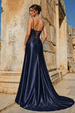 Silver Spaghetti Straps Mermaid Appliqued Prom Dress With Split