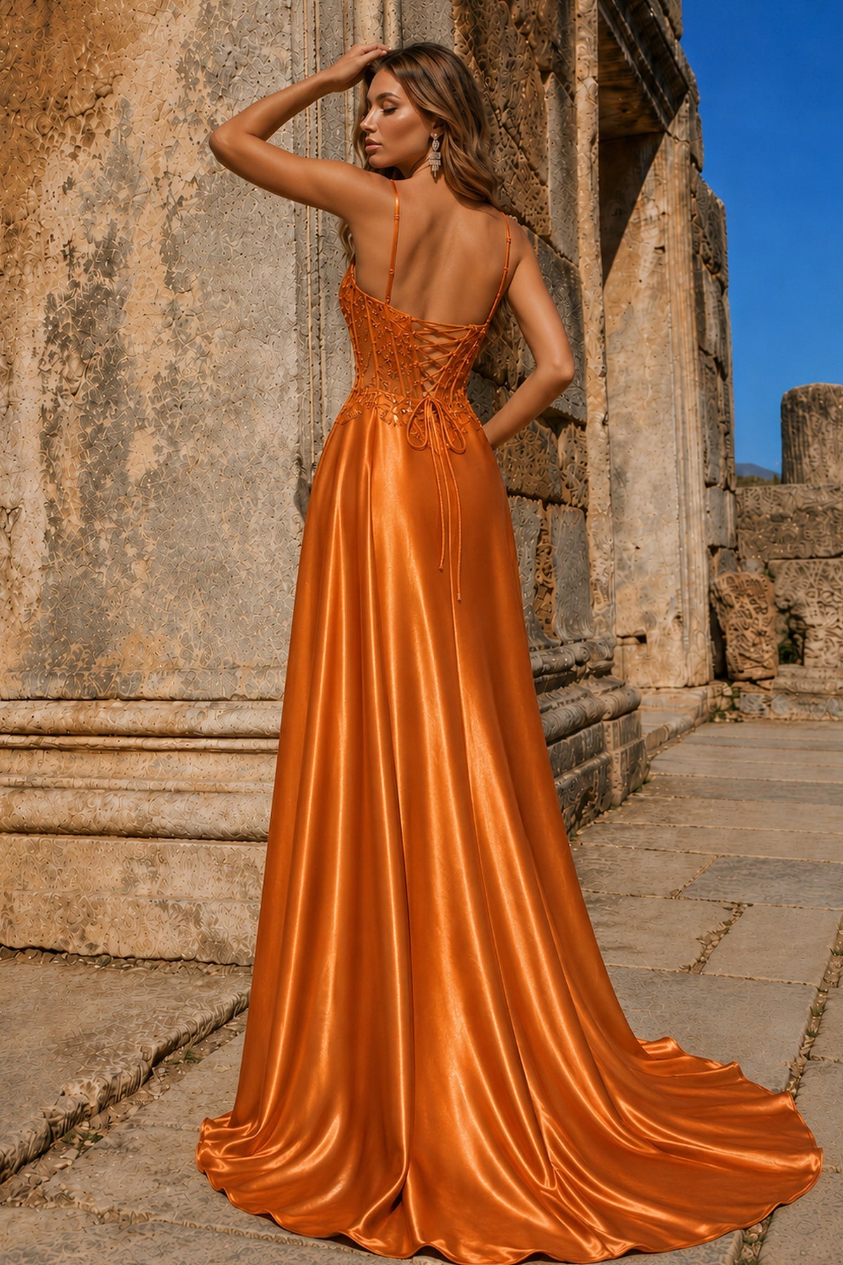 Silver Spaghetti Straps Mermaid Appliqued Prom Dress With Split