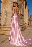 Silver Spaghetti Straps Mermaid Appliqued Prom Dress With Split