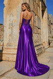 Silver Spaghetti Straps Mermaid Appliqued Prom Dress With Split