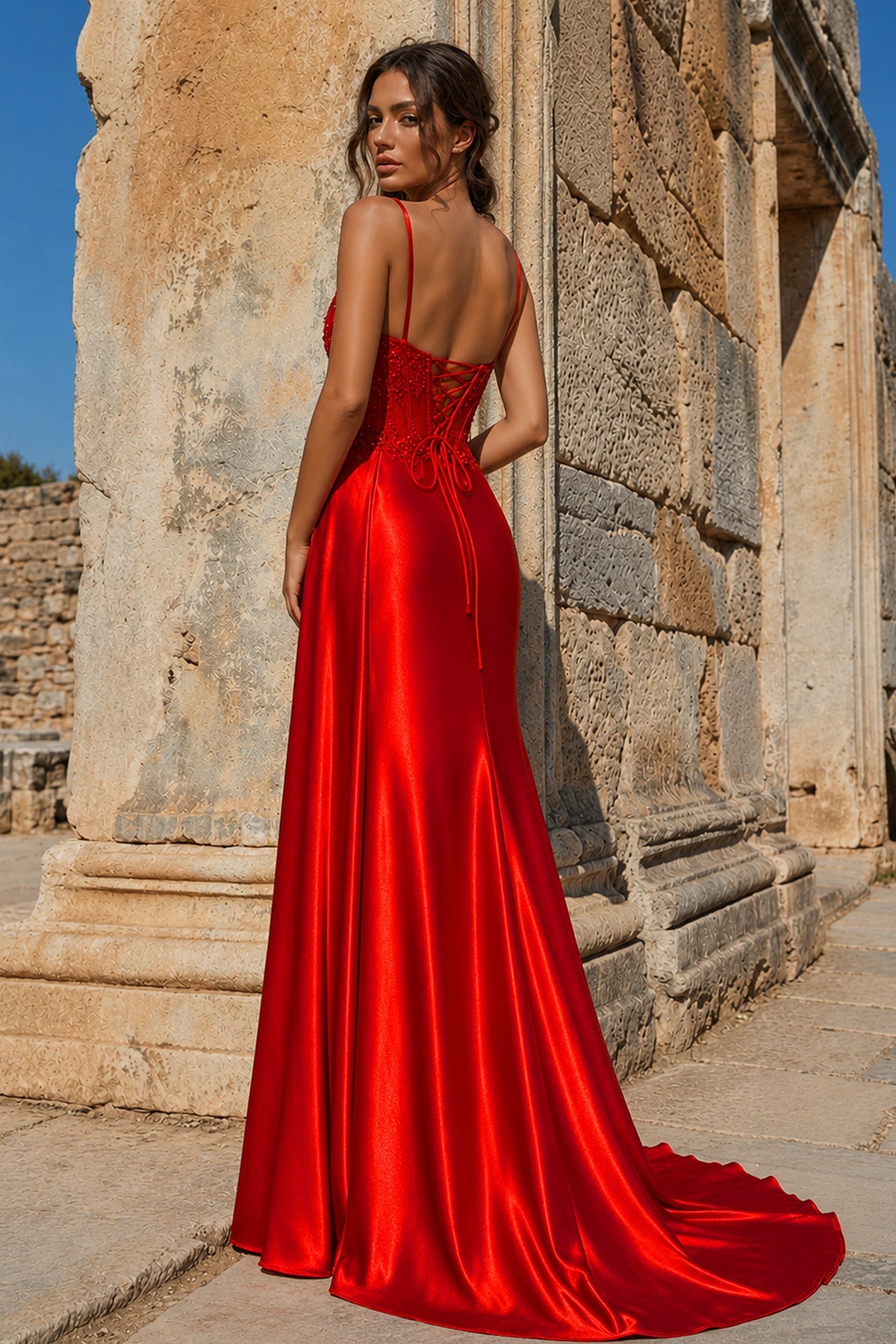Silver Spaghetti Straps Mermaid Appliqued Prom Dress With Split