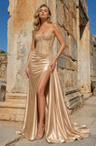 Silver Spaghetti Straps Mermaid Appliqued Prom Dress With Split