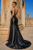 Silver Spaghetti Straps Mermaid Appliqued Prom Dress With Split