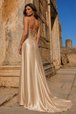 Silver Spaghetti Straps Mermaid Appliqued Prom Dress With Split