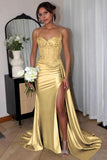 Silver Spaghetti Straps Mermaid Appliqued Prom Dress With Split