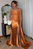Silver Spaghetti Straps Mermaid Appliqued Prom Dress With Split