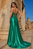 Silver Spaghetti Straps Mermaid Appliqued Prom Dress With Split