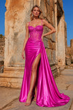 Silver Spaghetti Straps Mermaid Appliqued Prom Dress With Split