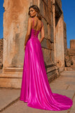 Silver Spaghetti Straps Mermaid Appliqued Prom Dress With Split