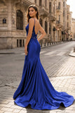 Spaghetti Straps Light Blue Appliques Mermaid Prom Dress