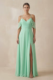 Chiffon A-Line Long Bridesmaid Dress in Pale Pistachio