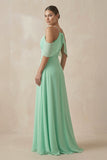 Chiffon A-Line Long Bridesmaid Dress in Pale Pistachio