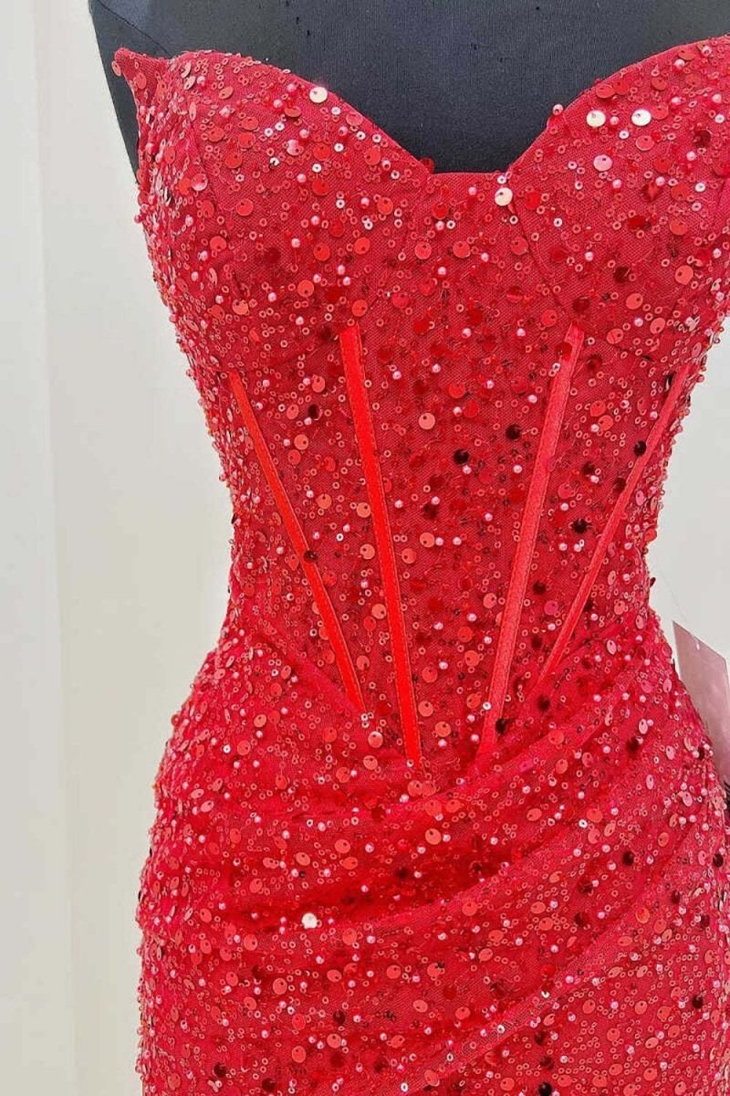 Bodycon Strapless Red Sequins Corset Mini Party Dresses