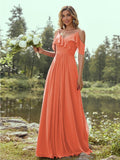 A-Line/Princess Chiffon Ruffles V-neck Sleeveless Floor-Length Bridesmaid Dresses Evening Prom Dress