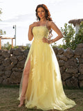 A-Line/Princess Tulle Applique Halter Sleeveless Sweep/Brush Train Dresses Prom Evening Dress
