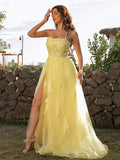 A-Line/Princess Tulle Applique Halter Sleeveless Sweep/Brush Train Dresses Prom Evening Dress