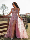 Vestido de noche de graduación con corte A/princesa, encaje, volantes, escote en V, sin mangas y largo hasta el suelo
