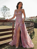 Vestido de noche de graduación con corte A/princesa, encaje, volantes, escote en V, sin mangas y largo hasta el suelo
