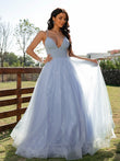 A-Line/Princess Ruffles V-neck Sleeveless Floor-Length Dresses	Prom Evening Dress