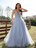 A-Line/Princess Ruffles V-neck Sleeveless Floor-Length Dresses	Prom Evening Dress