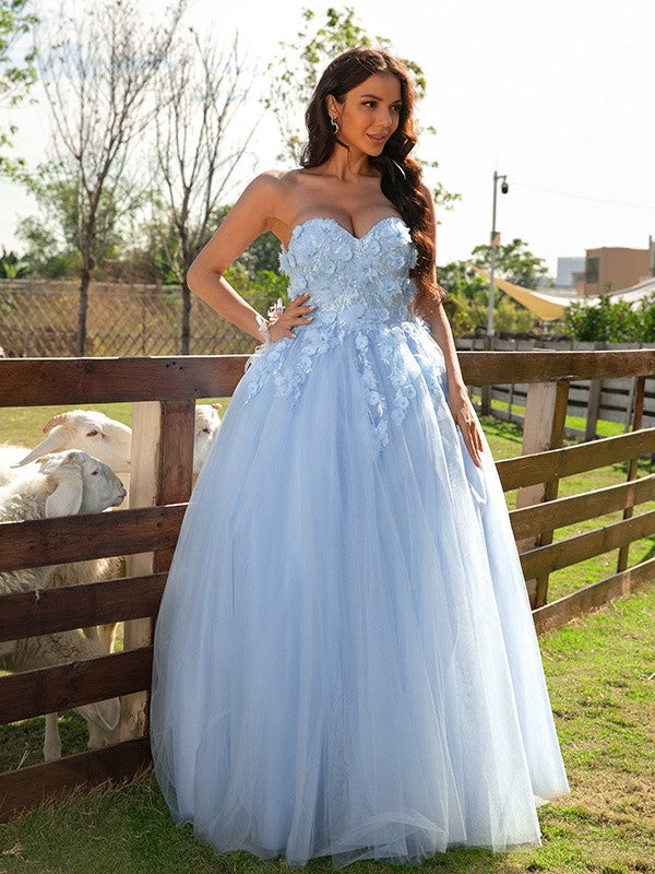 Ballkleid Tüll Applikationen Herzausschnitt Ärmellos Bodenlang Kleider Ballkleid Abendkleid