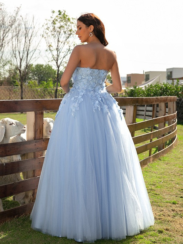 Ballkleid Tüll Applikationen Herzausschnitt Ärmellos Bodenlang Kleider Ballkleid Abendkleid