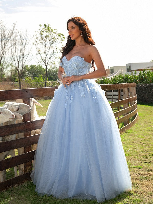 Ballkleid Tüll Applikationen Herzausschnitt Ärmellos Bodenlang Kleider Ballkleid Abendkleid