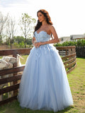Ballkleid Tüll Applikationen Herzausschnitt Ärmellos Bodenlang Kleider Ballkleid Abendkleid