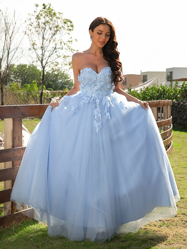 Ballkleid Tüll Applikationen Herzausschnitt Ärmellos Bodenlang Kleider Ballkleid Abendkleid